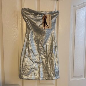 Naked Wardrobe Metallic Silver Dress